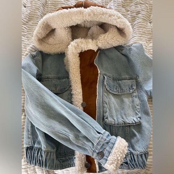 Free People Perry Hooded Denim Sherpa lined jacket XS - Picture 2 of 4